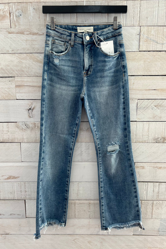High Rise Frayed Jeans