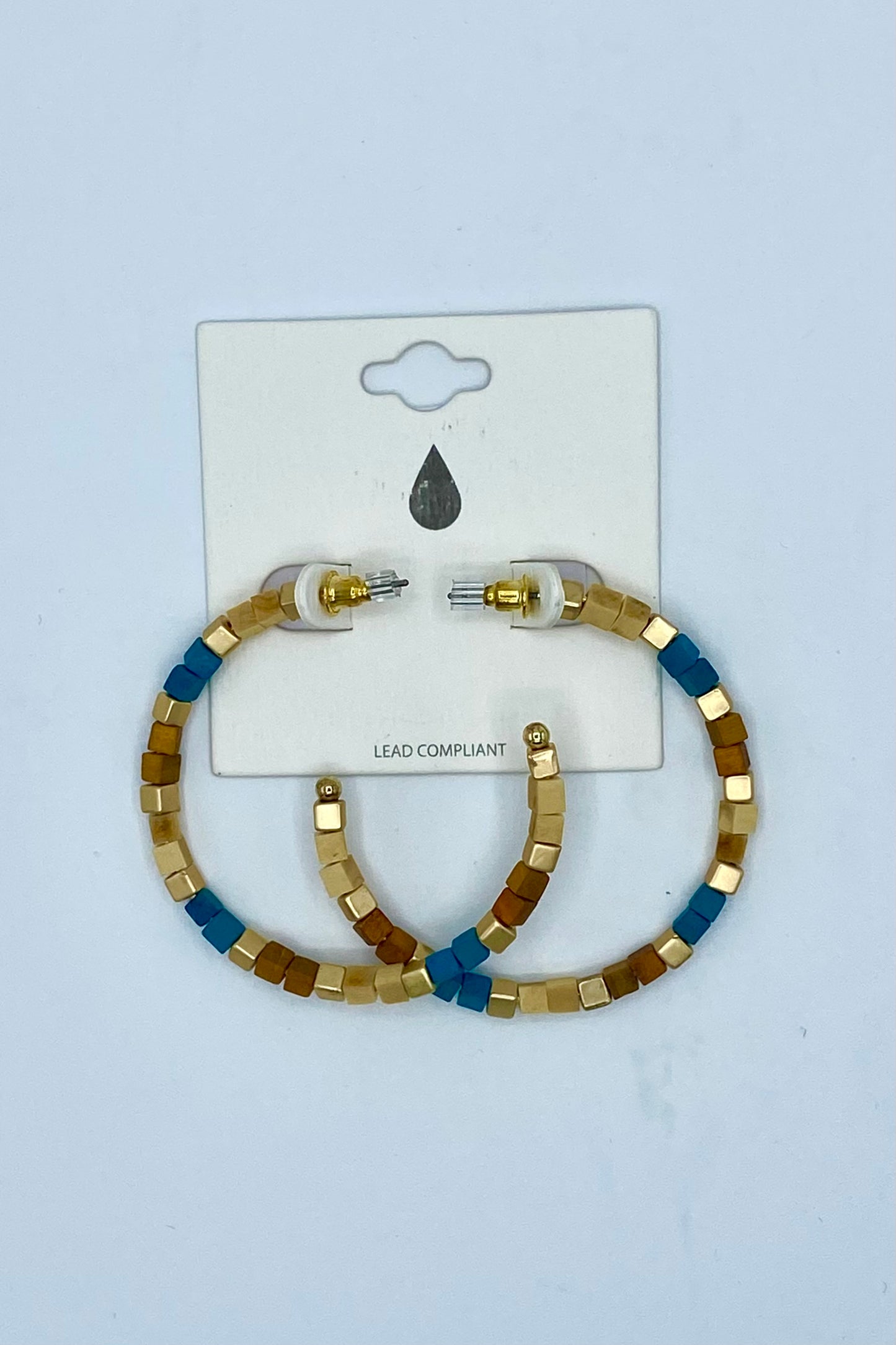 Square Wood & Metal Beaded Hoops