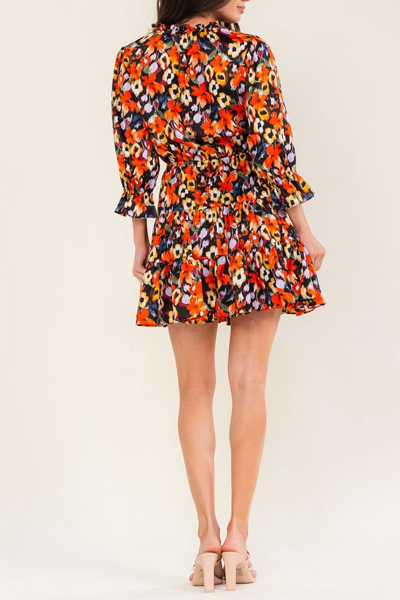 Floral Mid-Sleeve Mini Dress