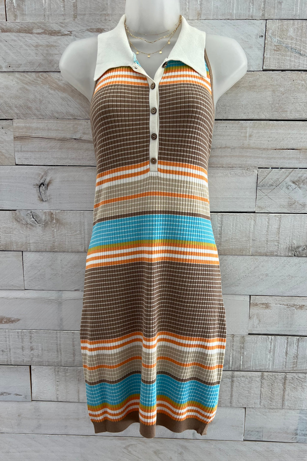 Striped Collared Knit Dress- Multi