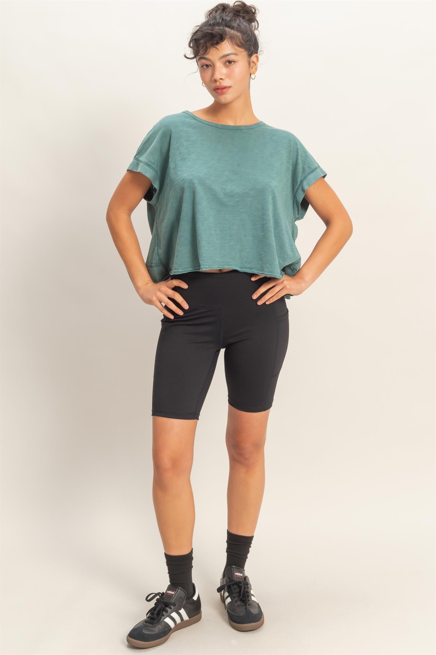 Acid Washed Open Back Casual Top