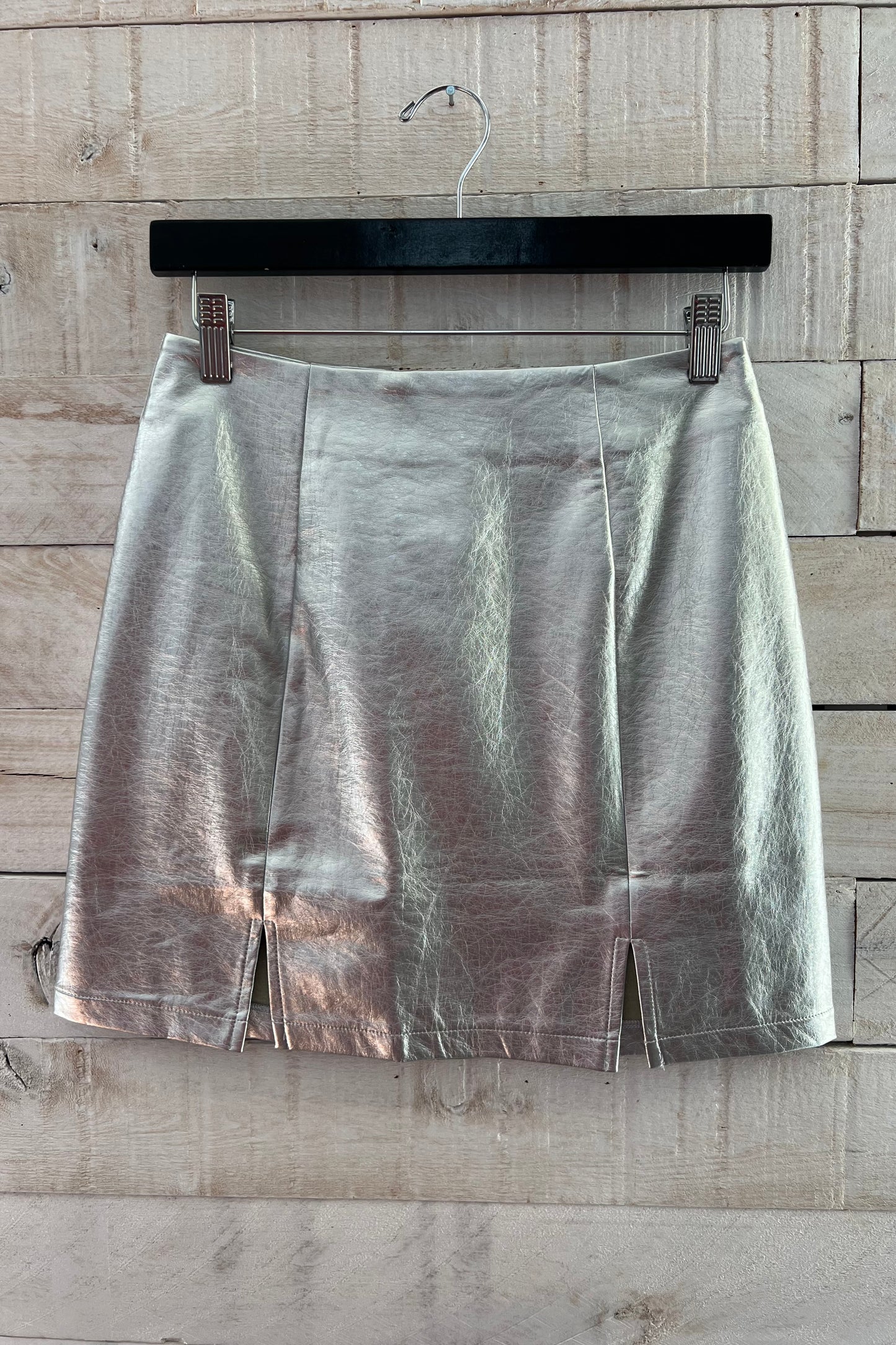 Side Slit Silver Mini Skirt