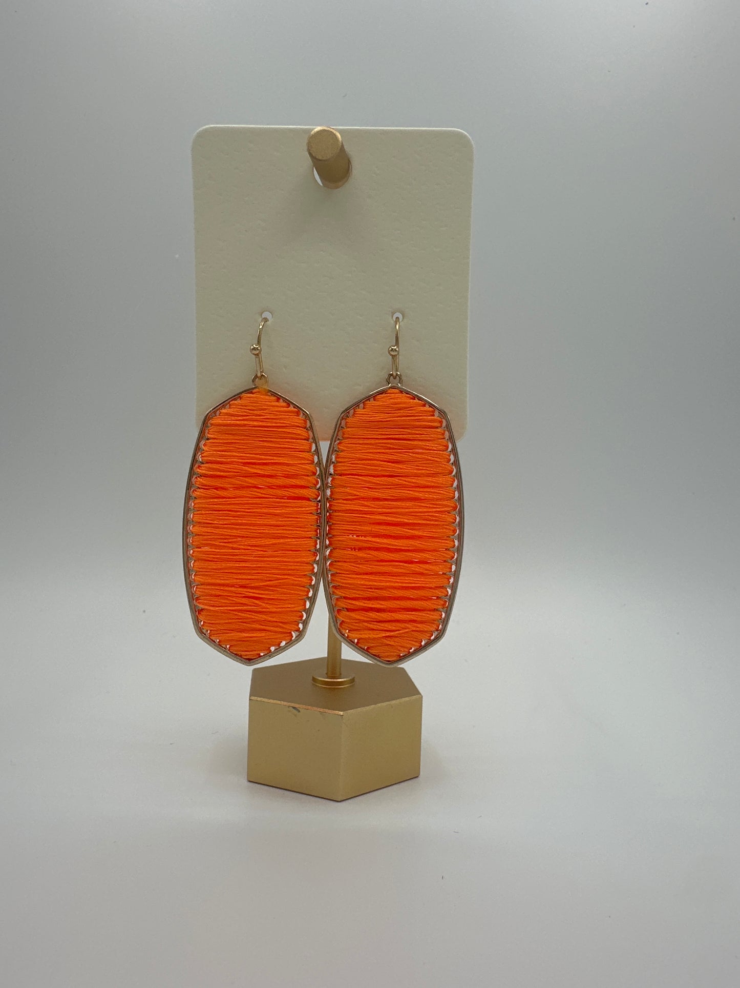 Orange Threaded Hexagon Earring