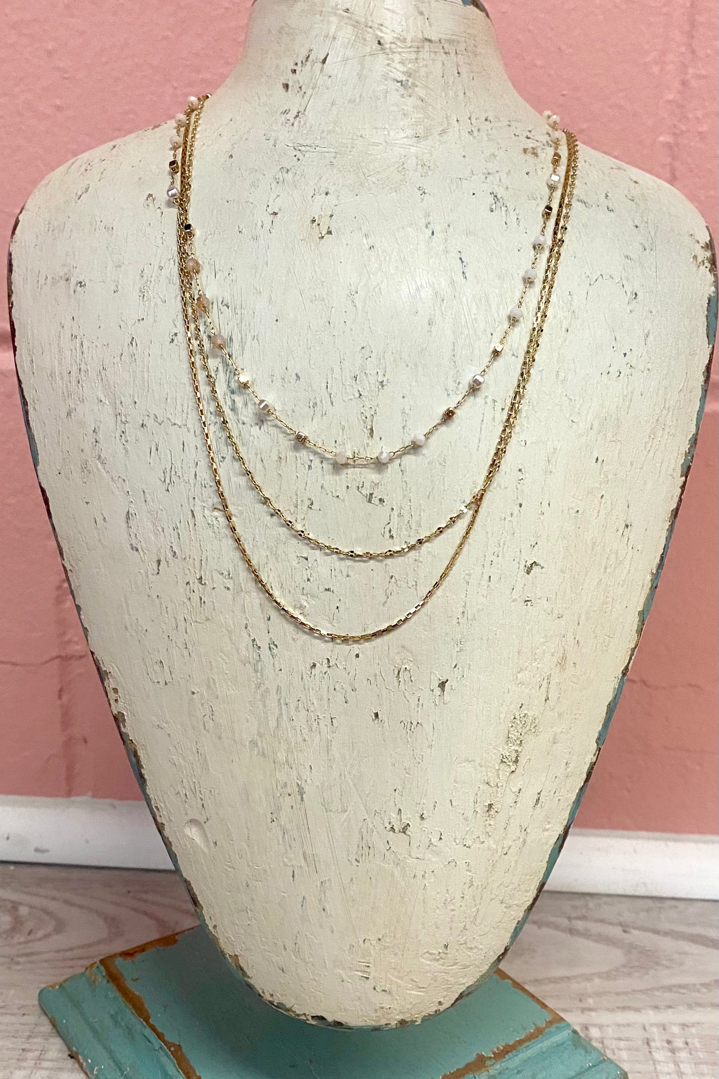 3 Layered Glass Bead Chain Necklace