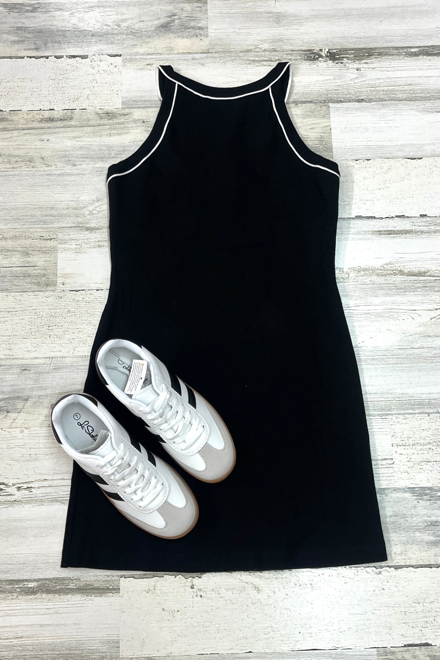 Cotton Rib Piping Mini Dress