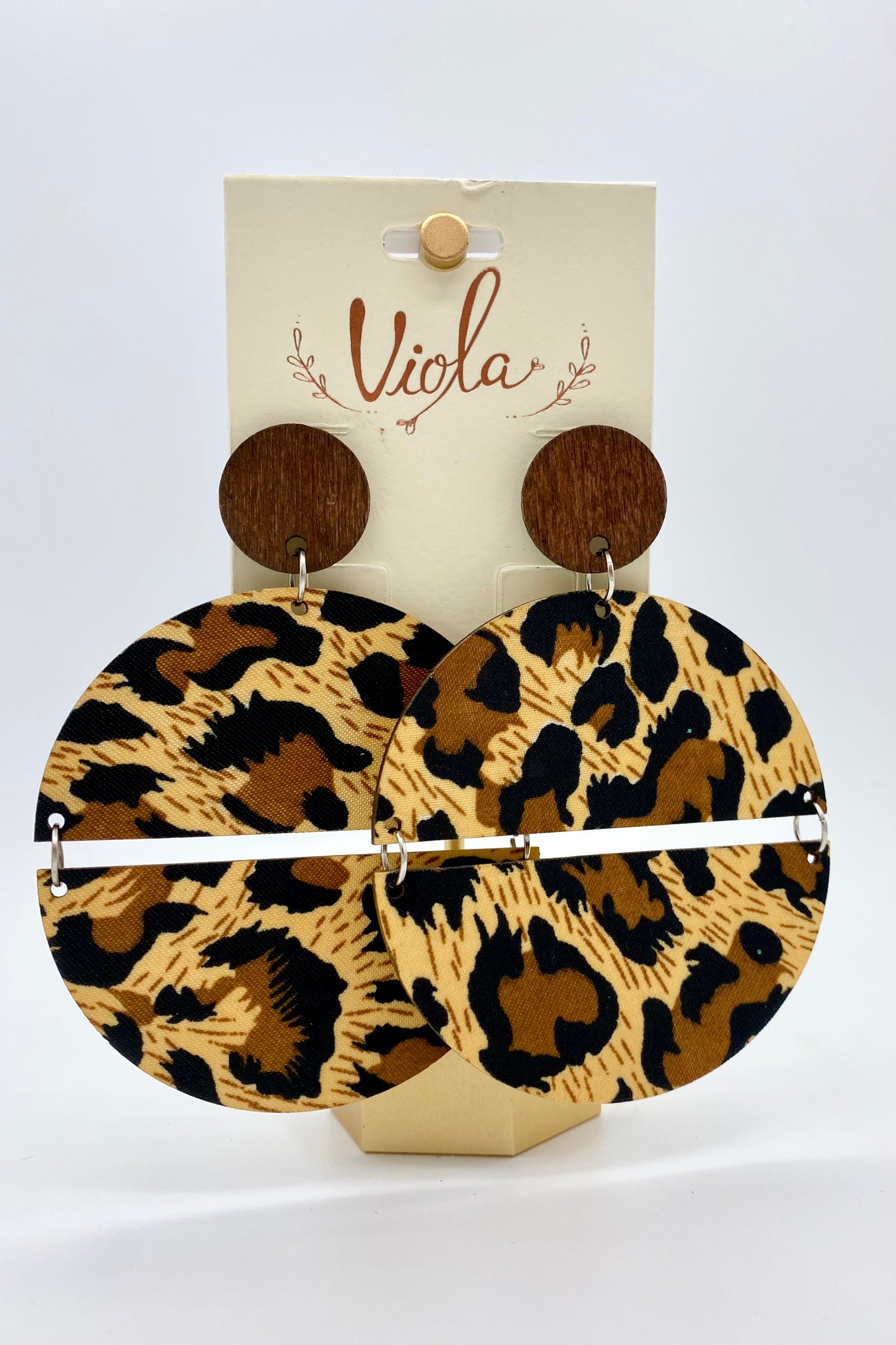 Leopard & Wood Disc Earrings