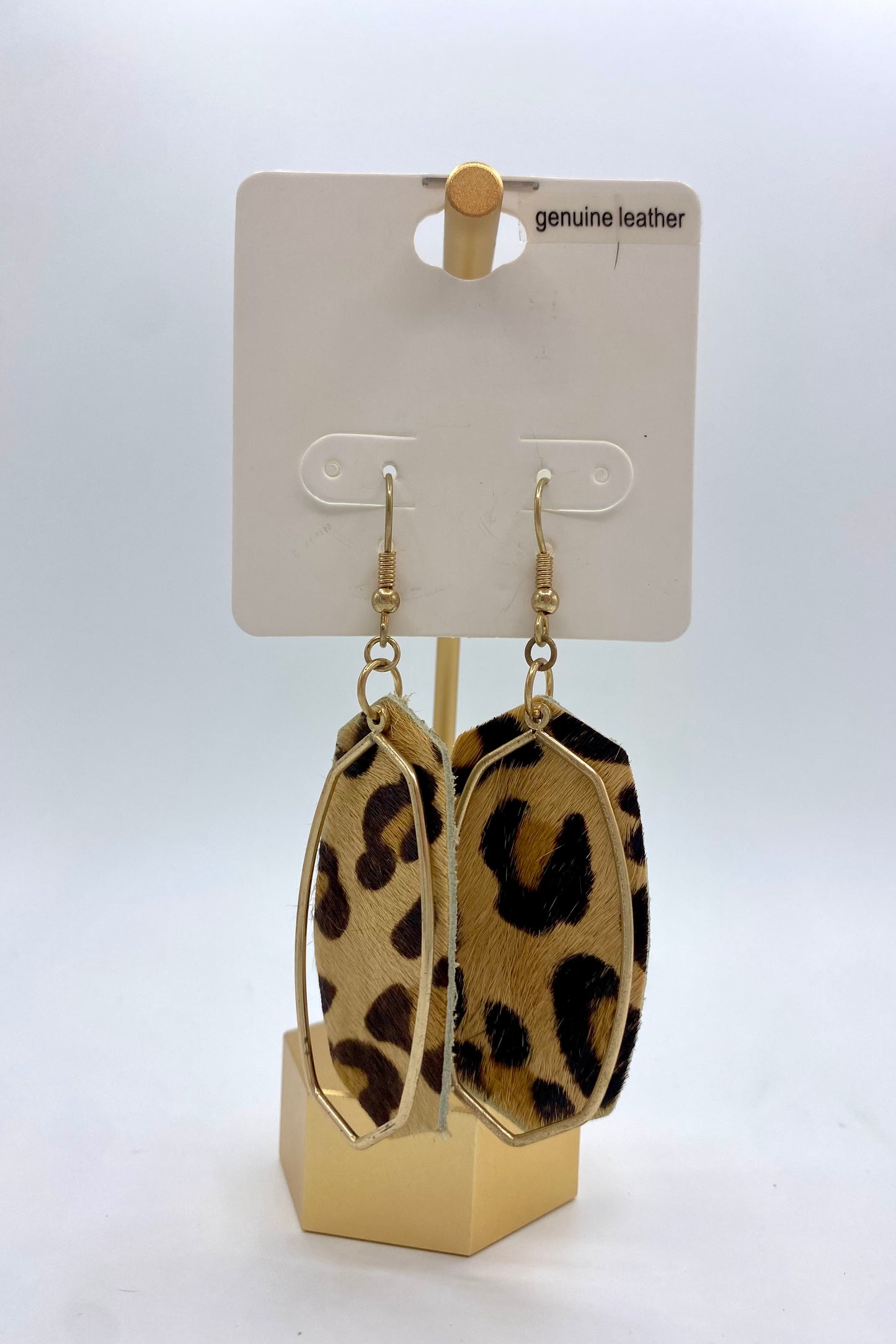 Leopard & Gold Hexagon Outlined Earrings