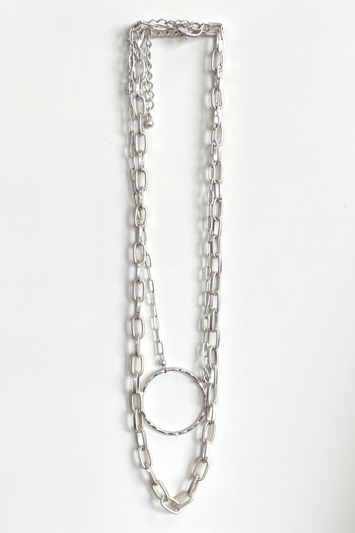 Silver Circle Chain 2 Piece Necklace Set