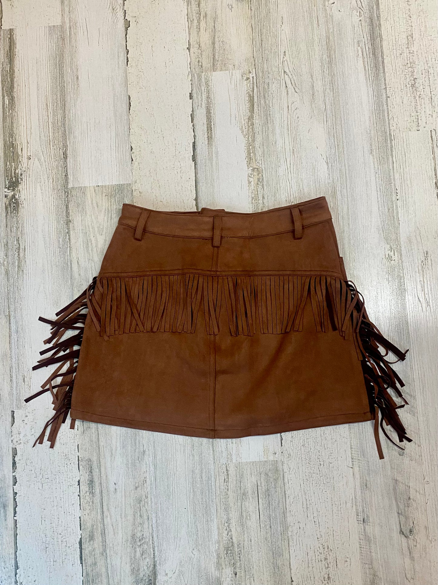 Fringe Detail Suede Skirt