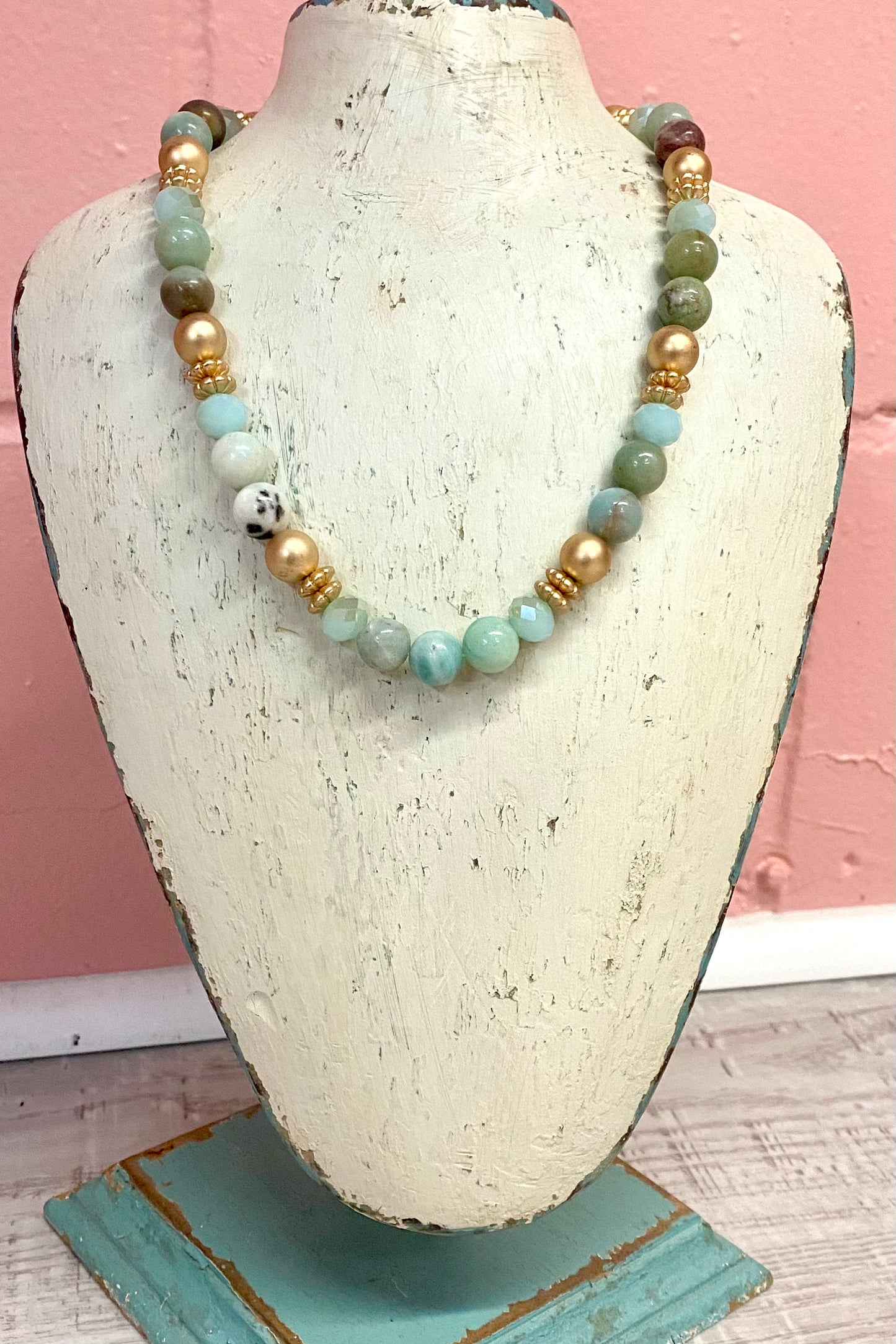 Beaded Stone & Metal Necklace