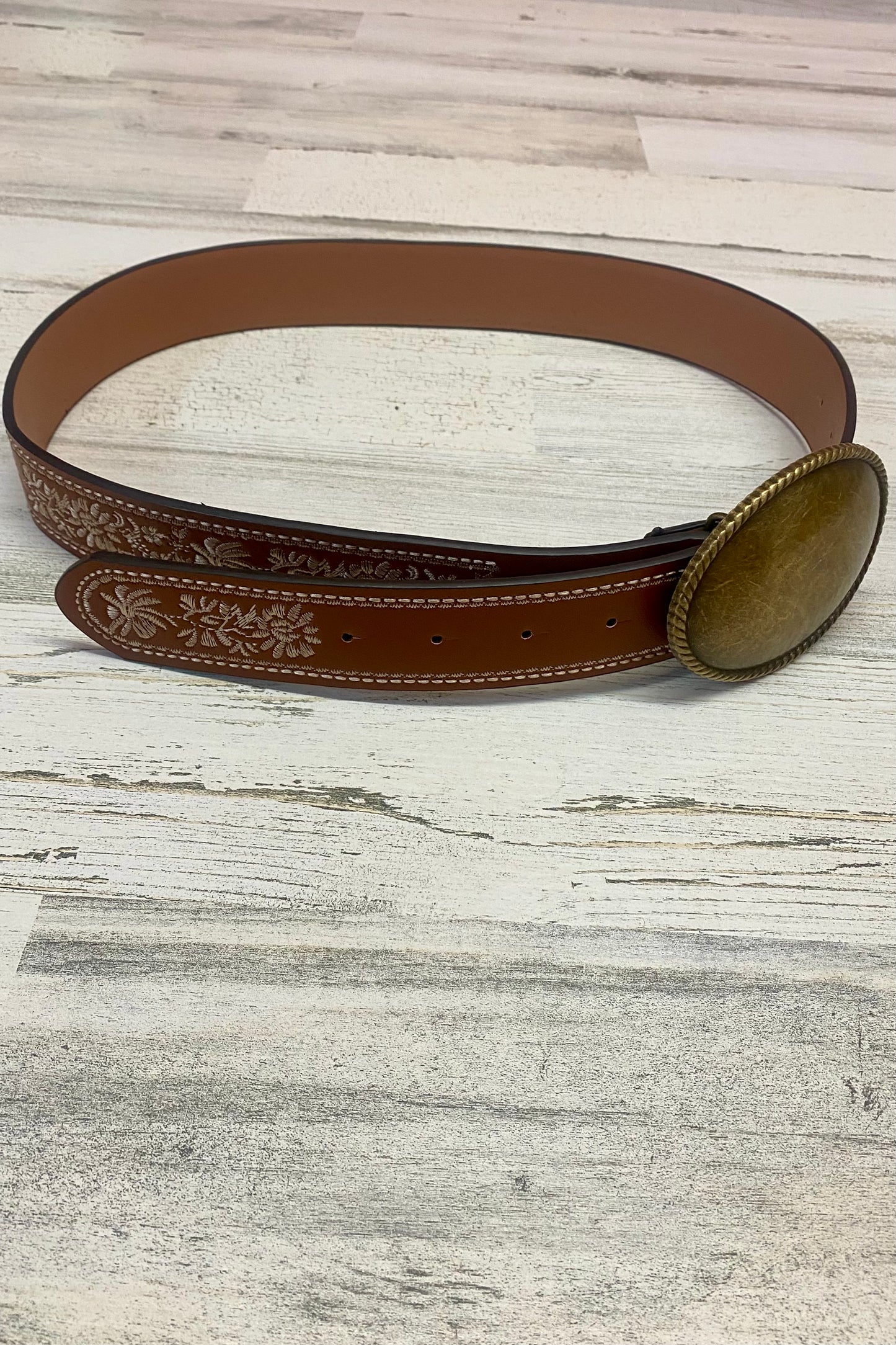 Vintage Buckle Floral Embroidered Belt
