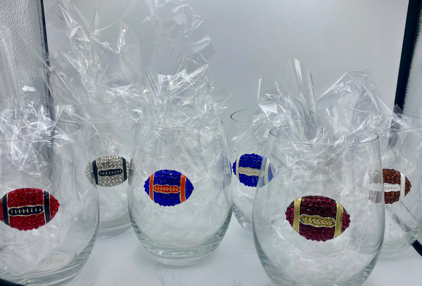 Game Day Jeweled Football Stemless Wine Glass