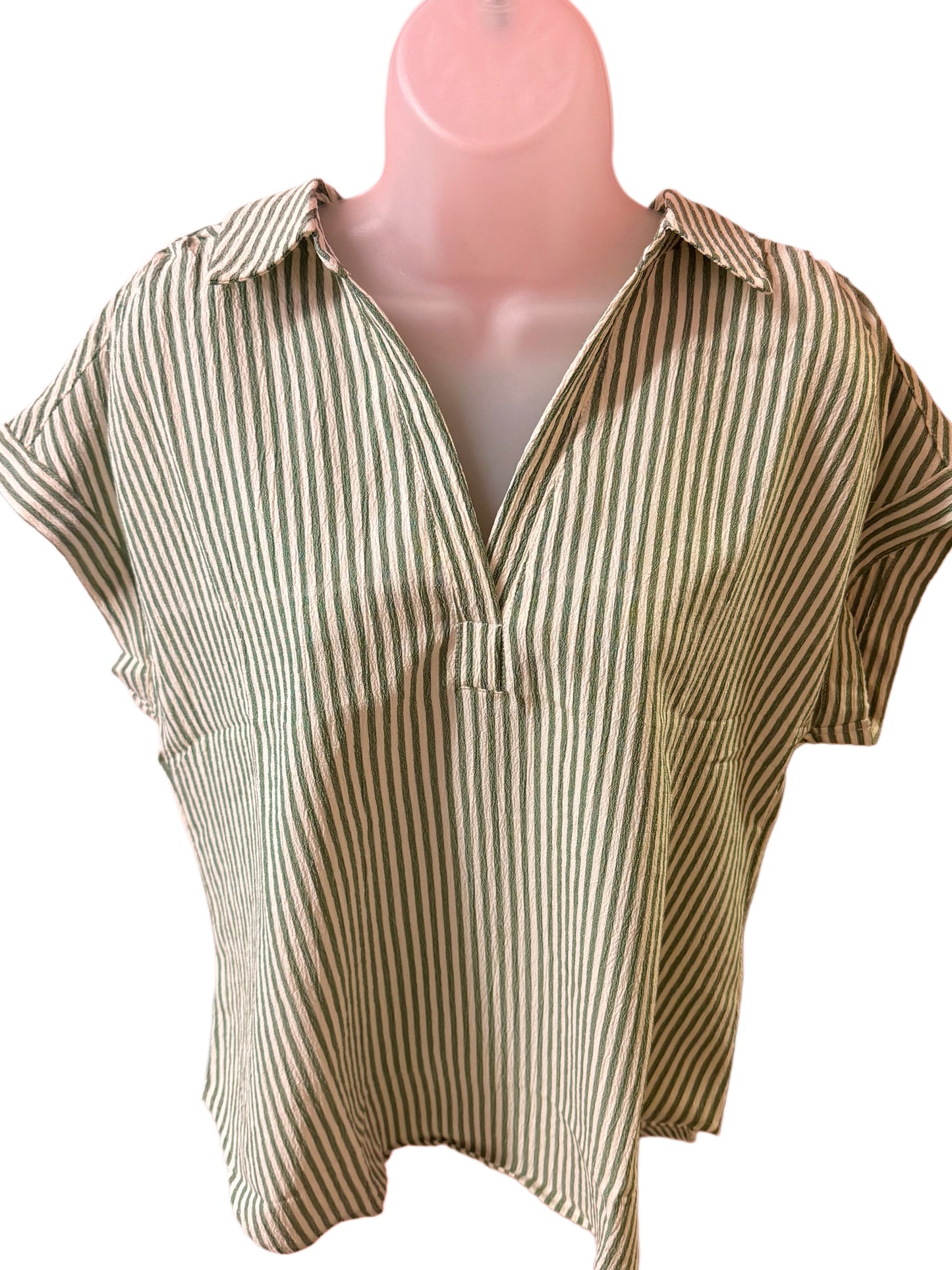 Stripe Collared V-Neck Shirt