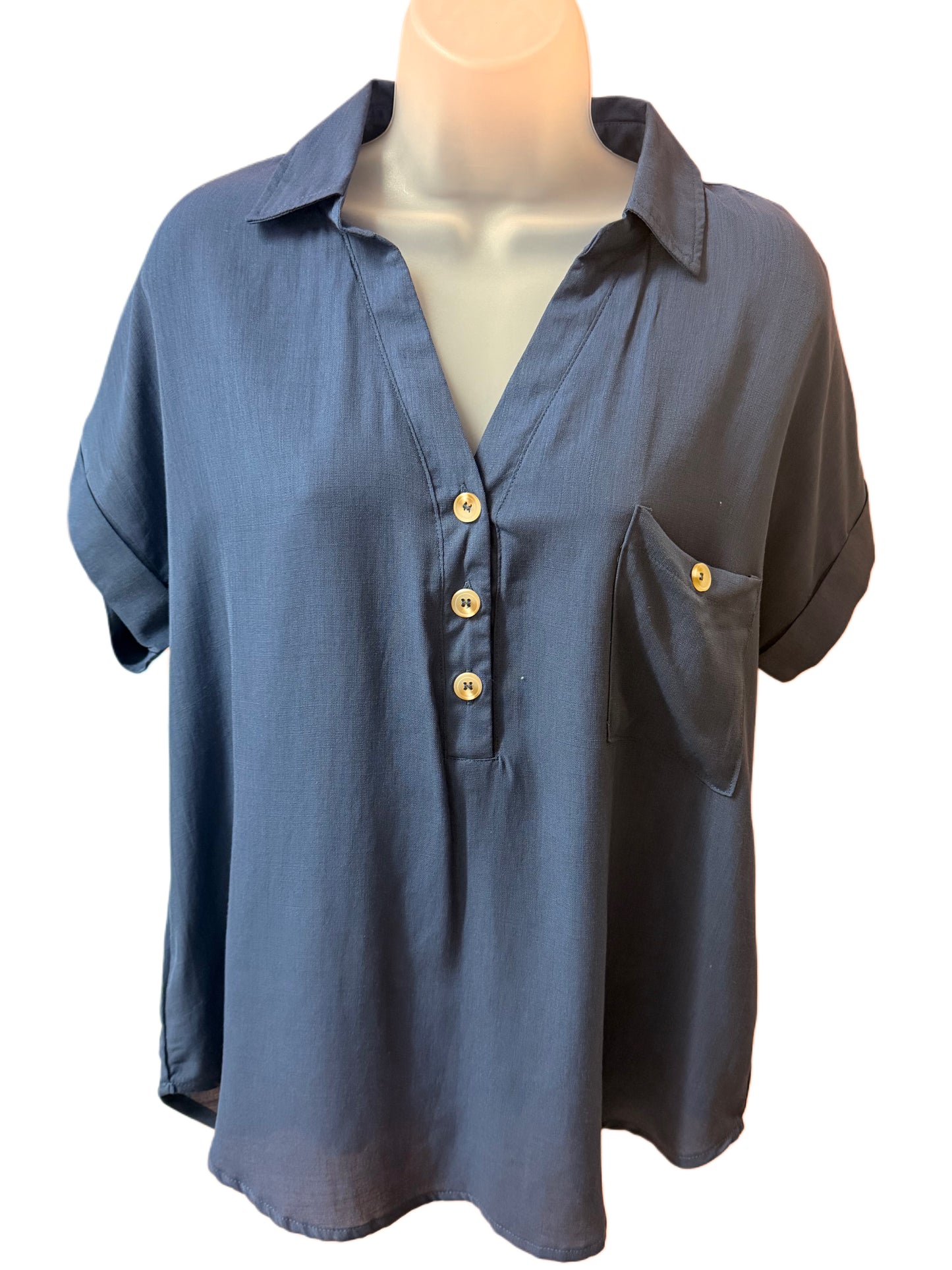 Relaxed Fit Solid Navy Blouse