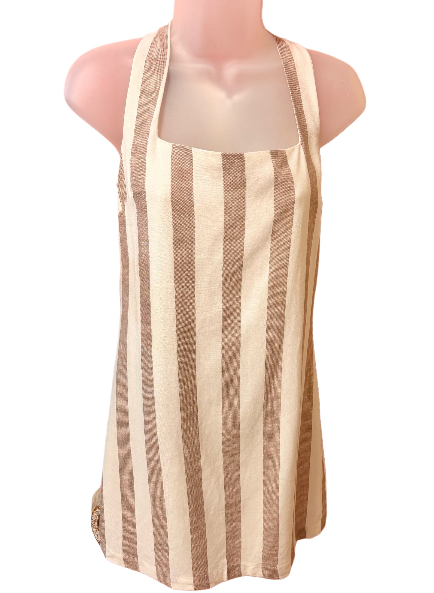 Costal Stripe Linen Apron Mini Dress