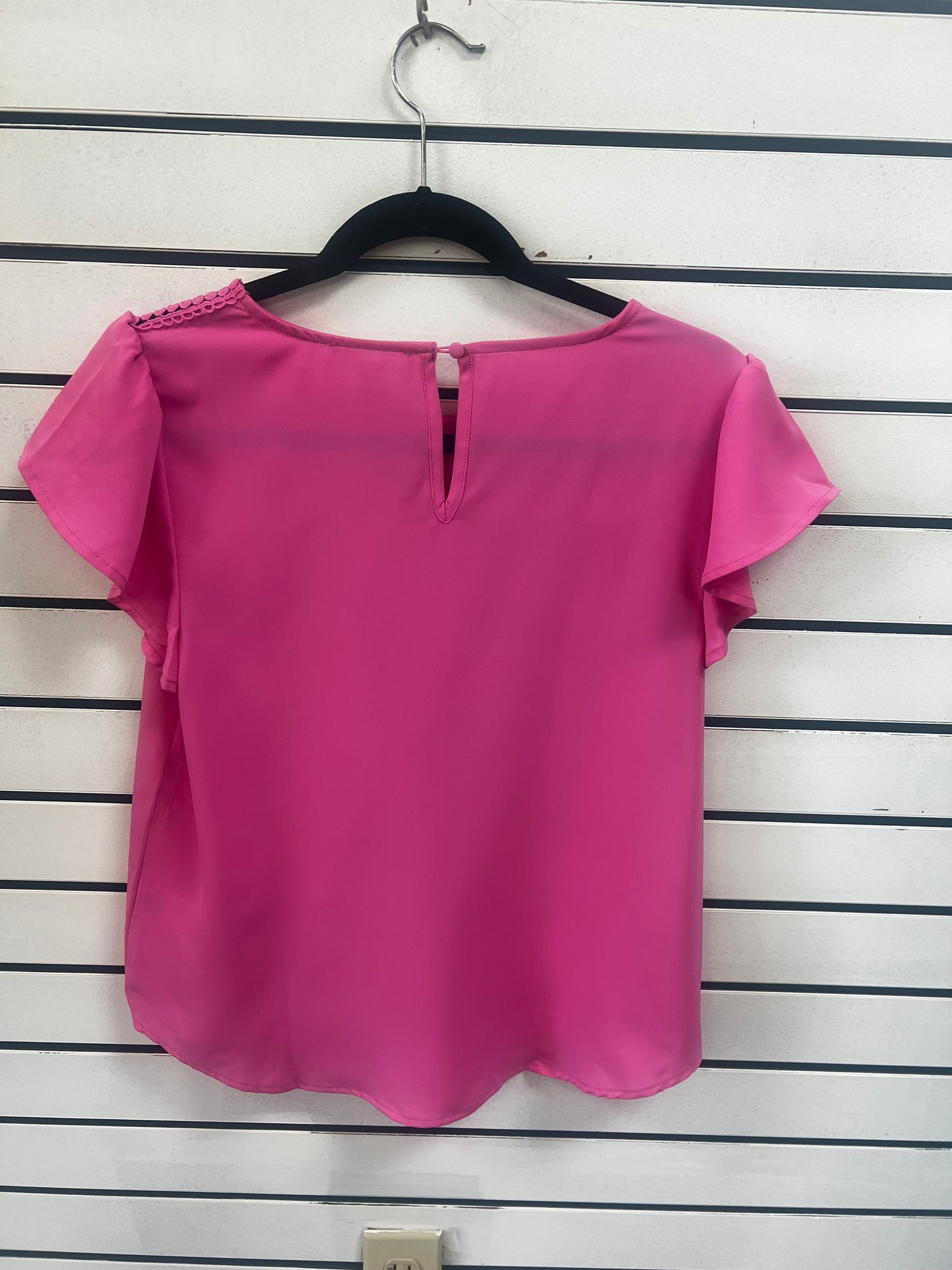Pink Lace Trim Short Tulip Sleeve Pintuck Blouse