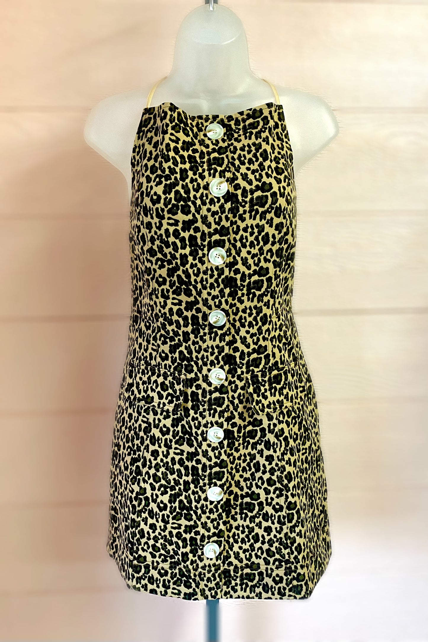 Button Down Leopard Denim Dress