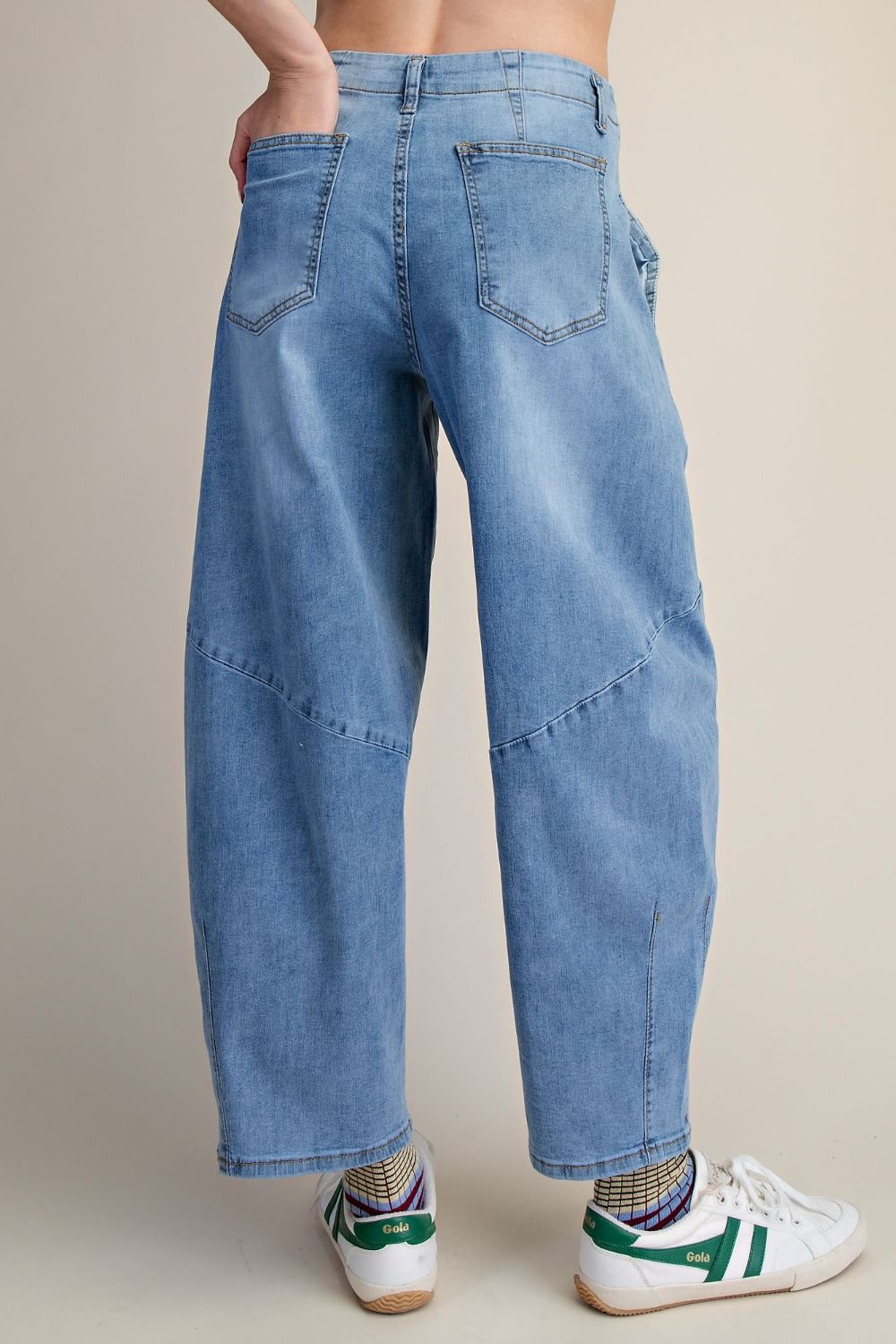Washed Denim Barrel Jeans