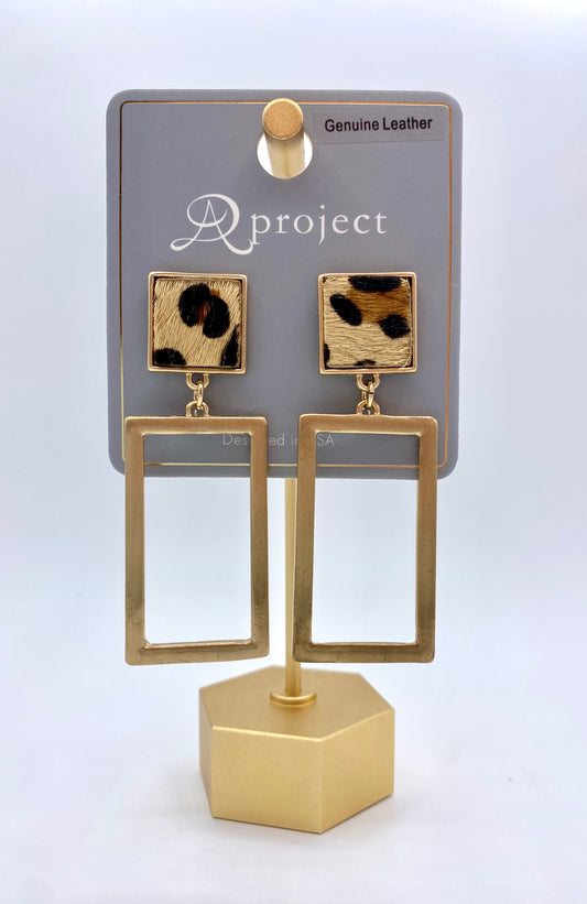 Leopard & Gold Rectangle Earrings