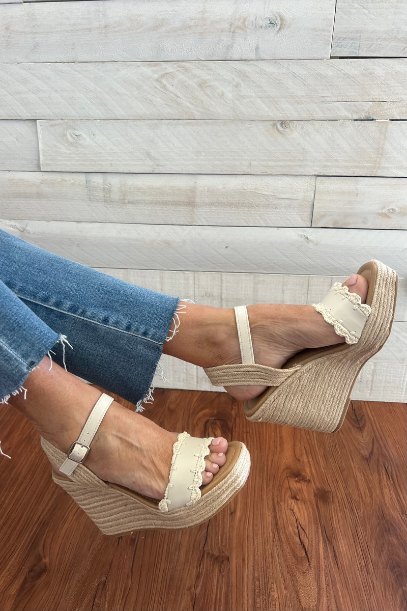 Strappy Espadrille Wedge- Bone/Natural