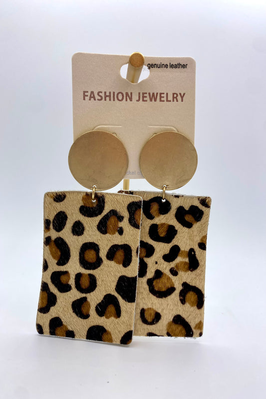 Animal Print Rectangle Leather Earrings
