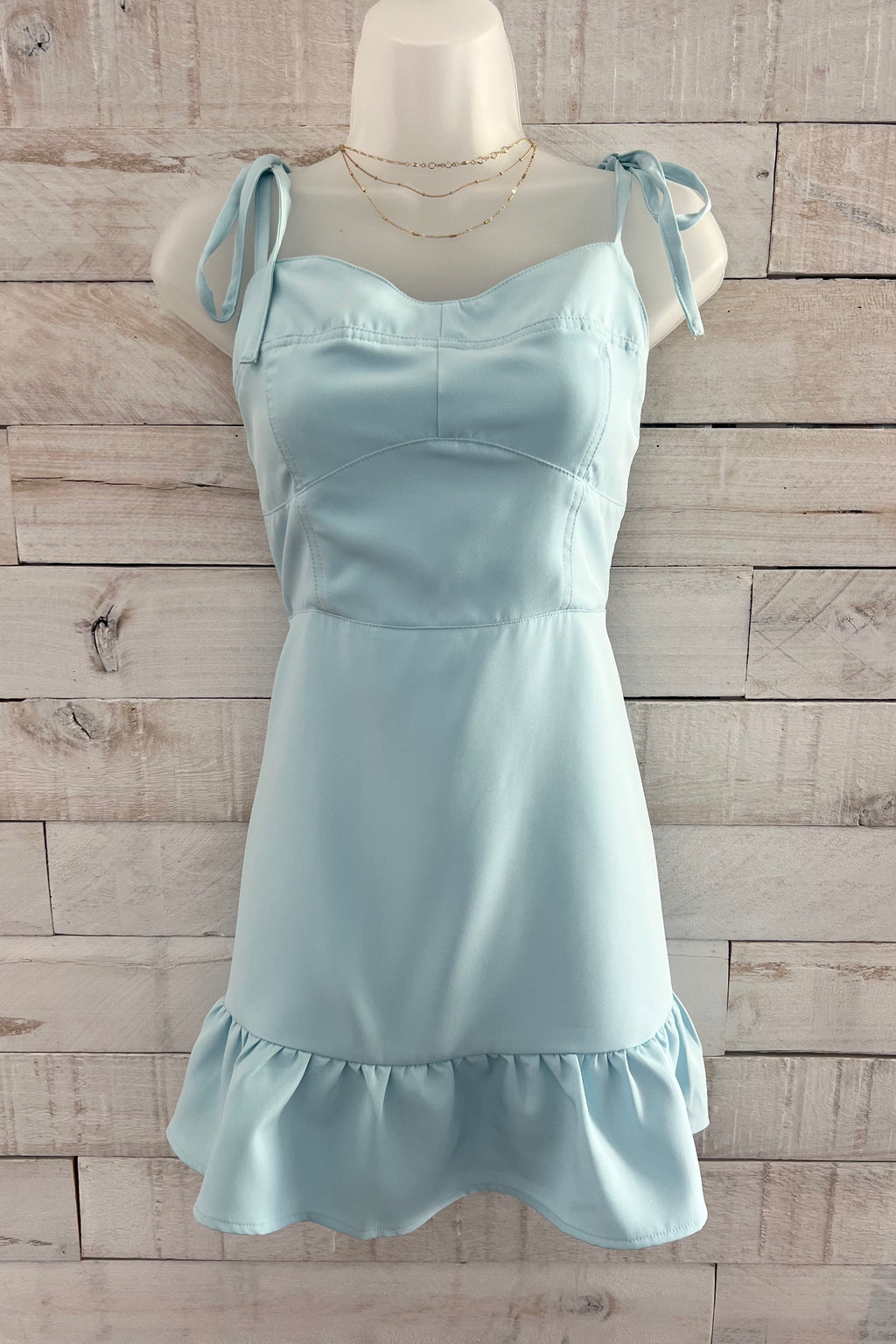 Shoulder Tie Mini Dress- Blue