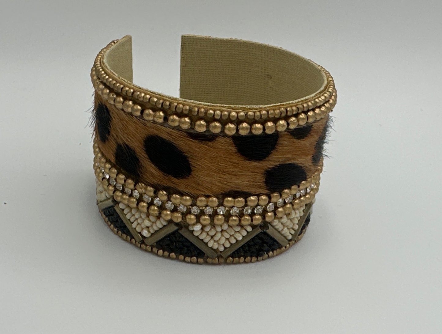 Animal Print Cowhide Beaded Cuff
