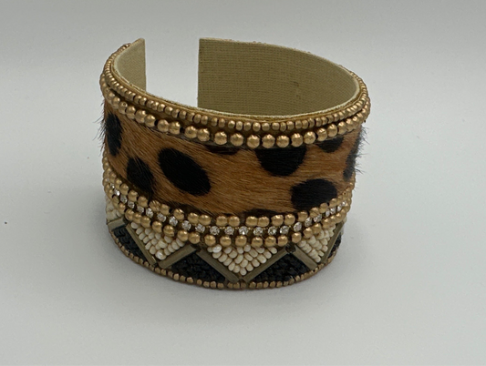 Animal Print Cowhide Beaded Cuff