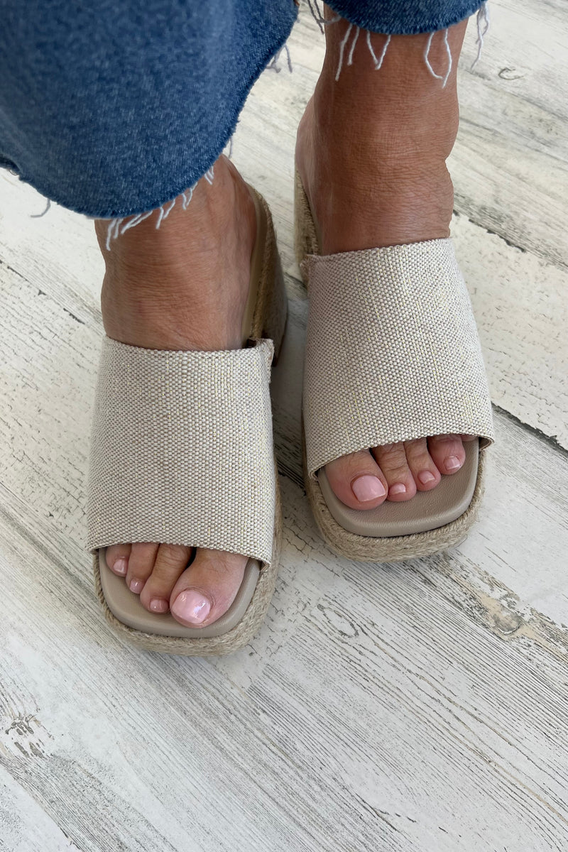 Rattan Linen Wedge- Natural