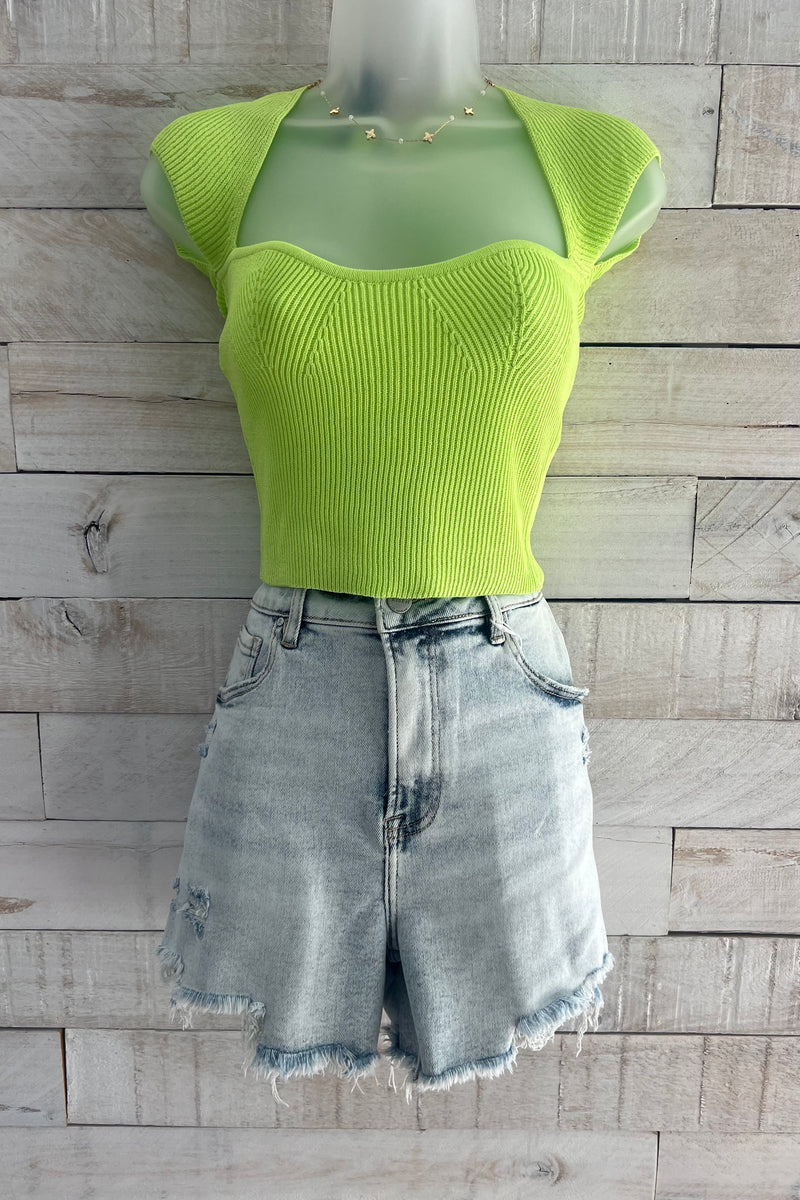 High Rise Distressed Shorts- Light Wash