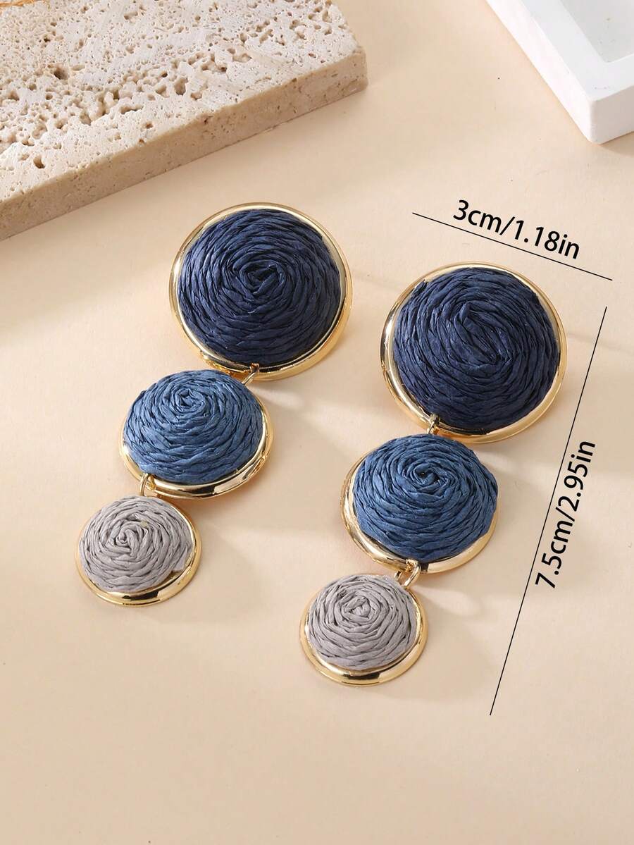 Geometric Woven Round Gradient Earrings
