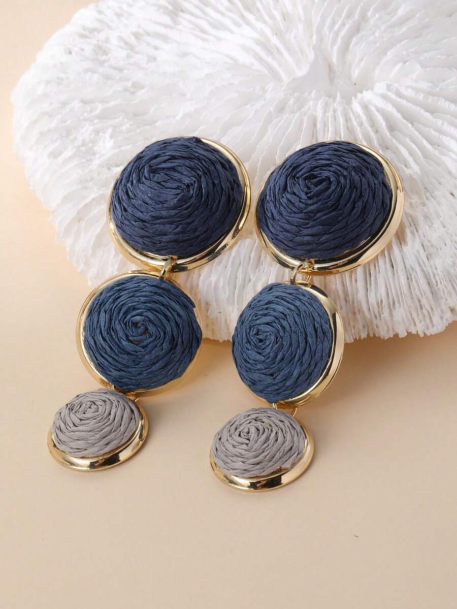Geometric Woven Round Gradient Earrings