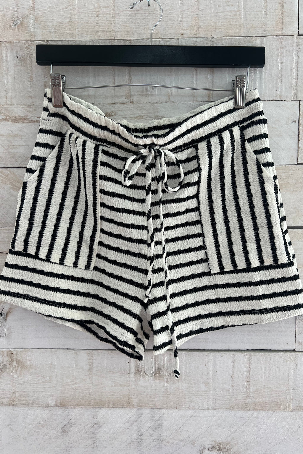 Striped Drawstring Shorts- Ivory/Black