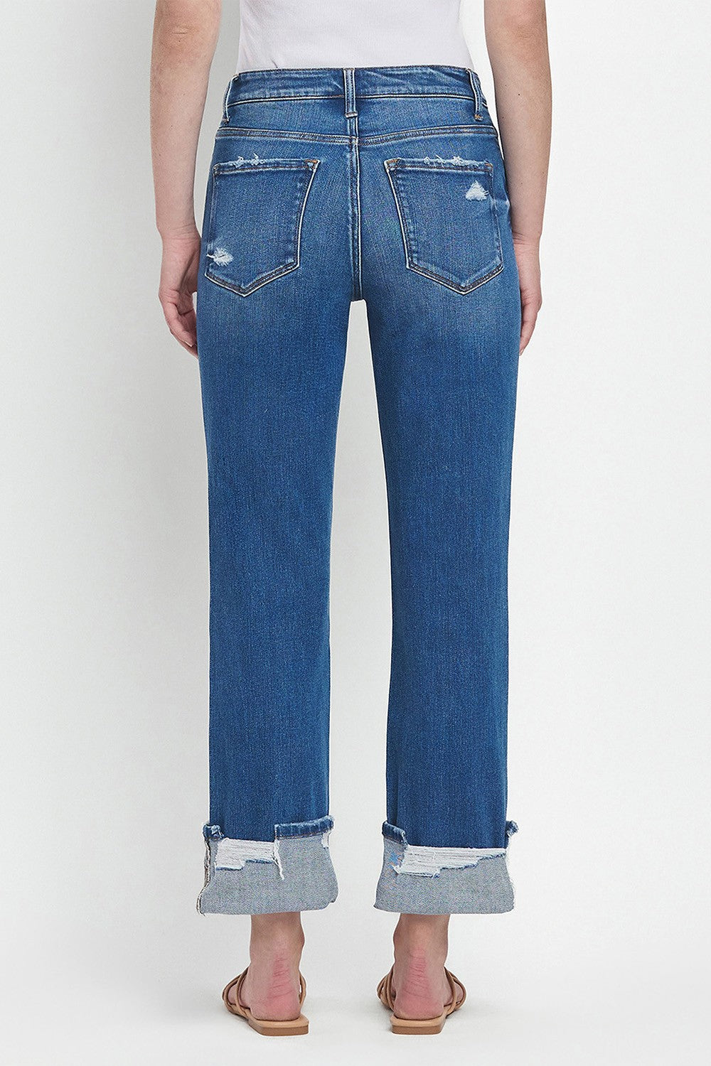 High Rise Cuffed Straight Jeans