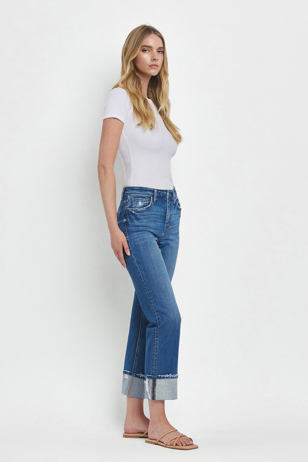 High Rise Cuffed Straight Jeans