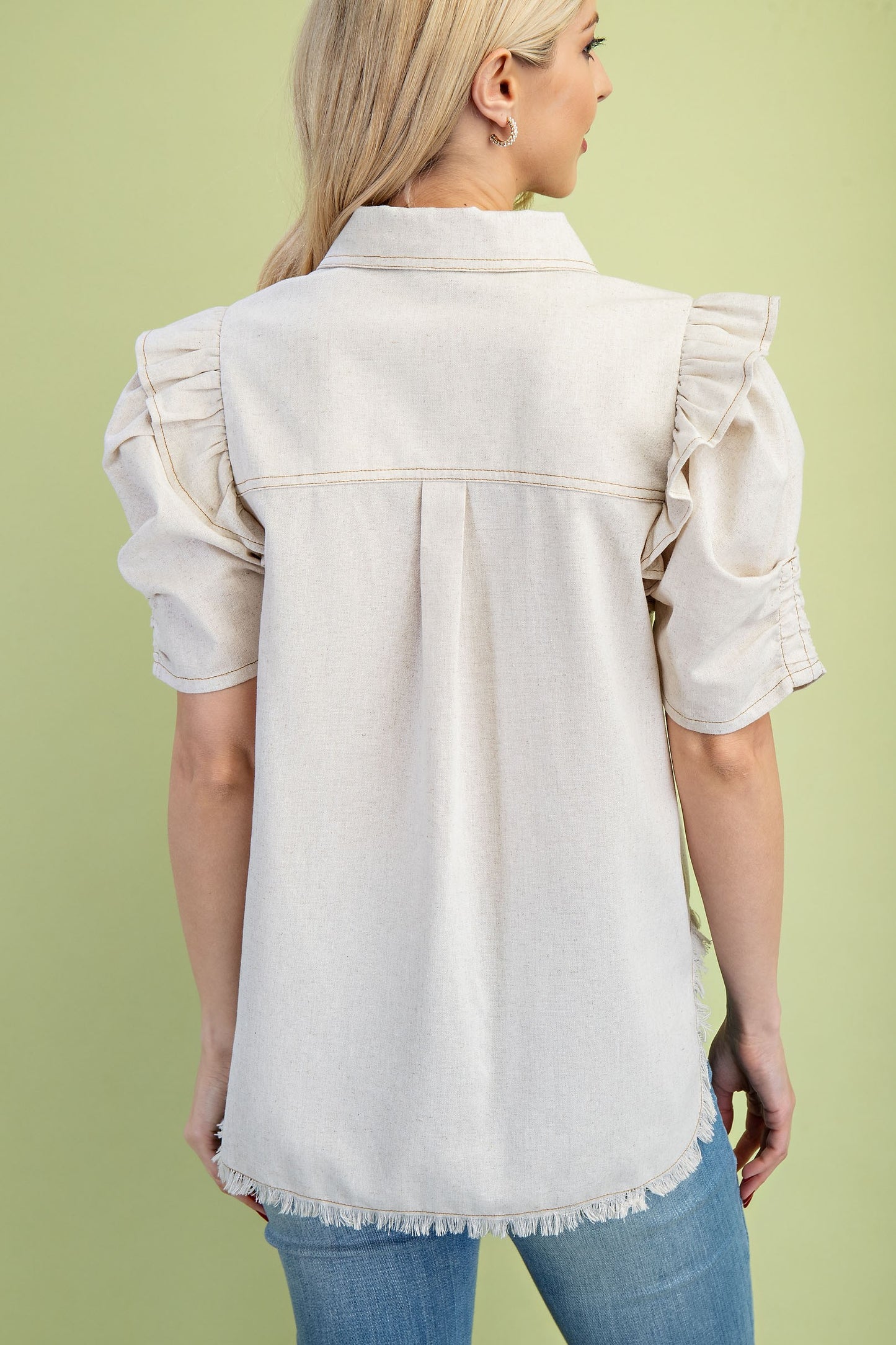 Ruffle Linen Button Up Top