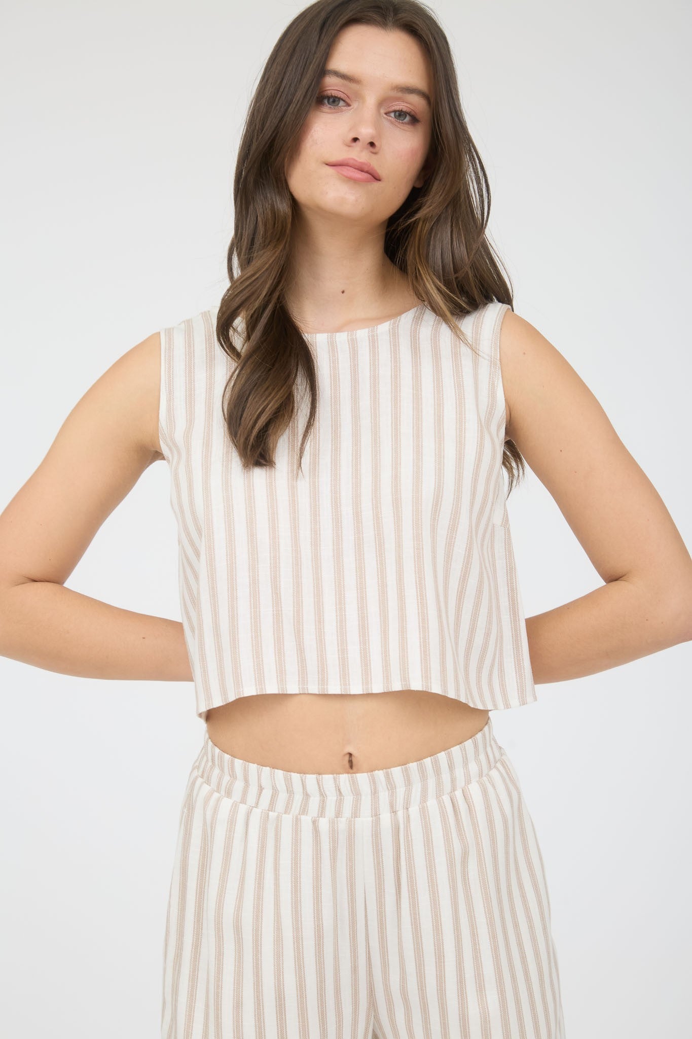 Stripe Linen Back Tie Sleeveless Top