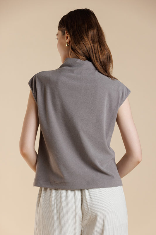 Brushed Knit Mock Neck Tee