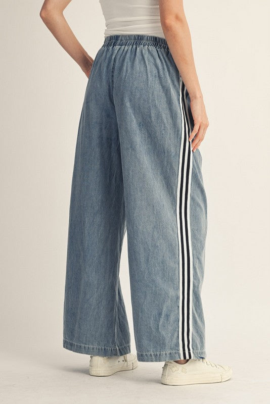 Side Band Accent Denim Pants