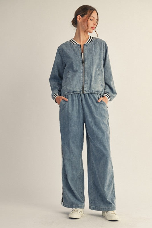 Side Band Accent Denim Pants