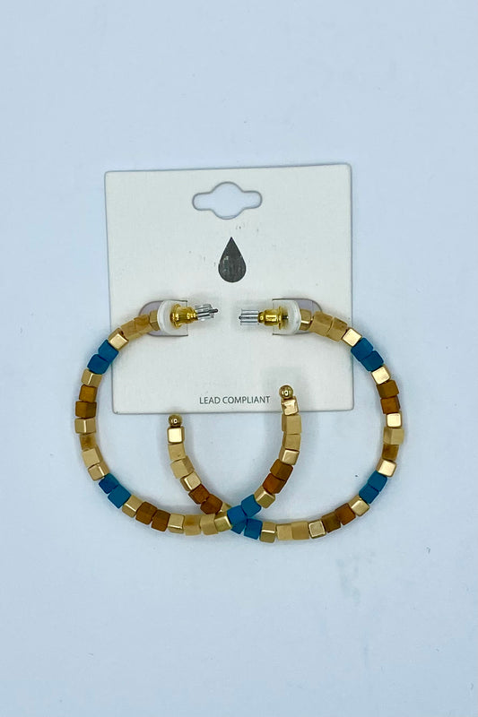 Square Wood & Metal Beaded Hoops