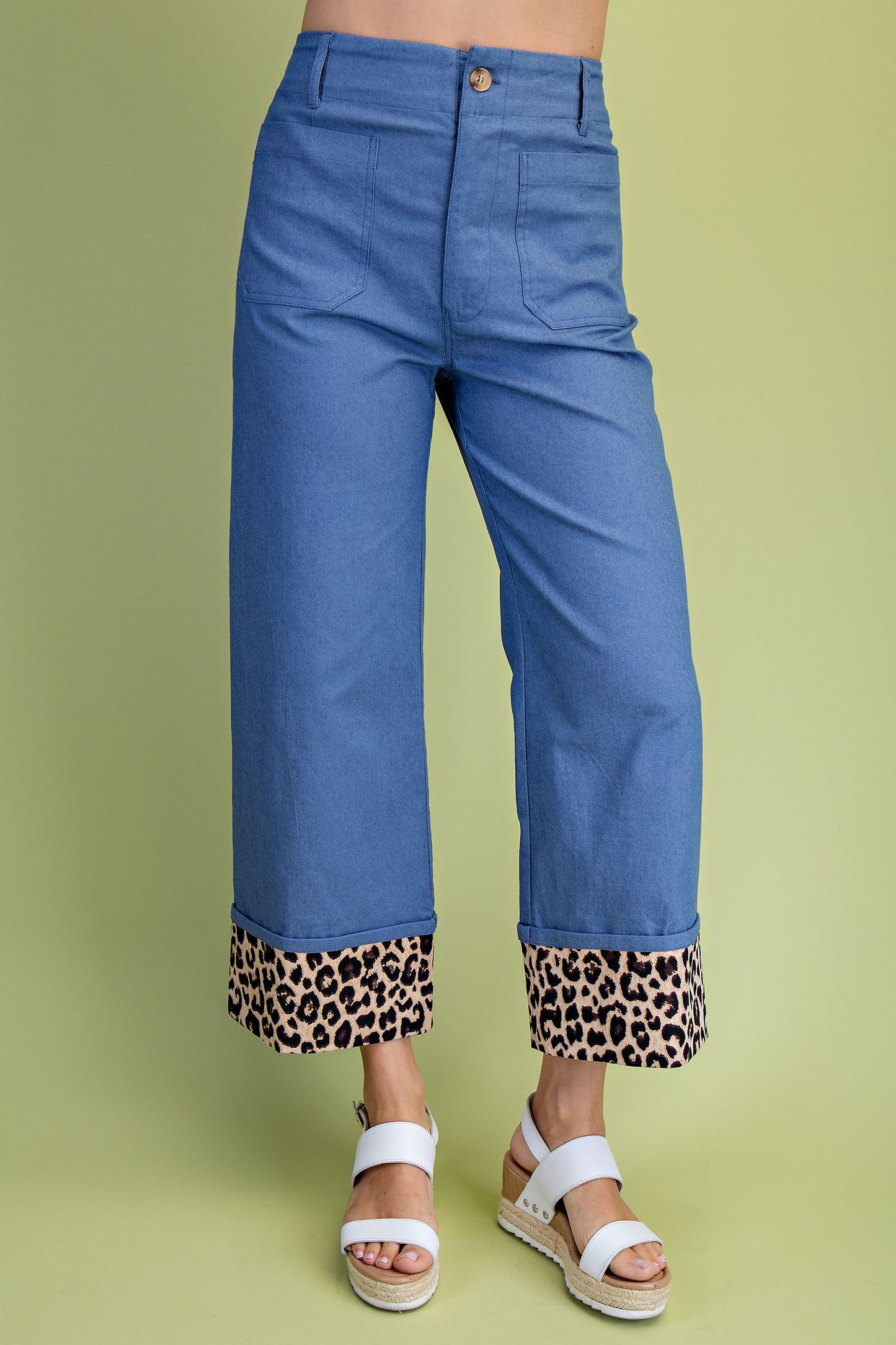 Leopard Cuff Cropped Pants