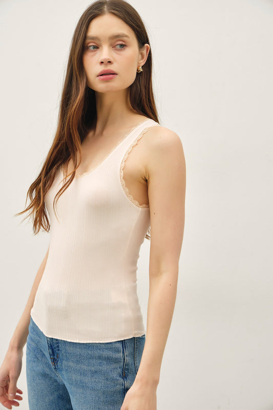 Lace Trimmed Ribbed Tank