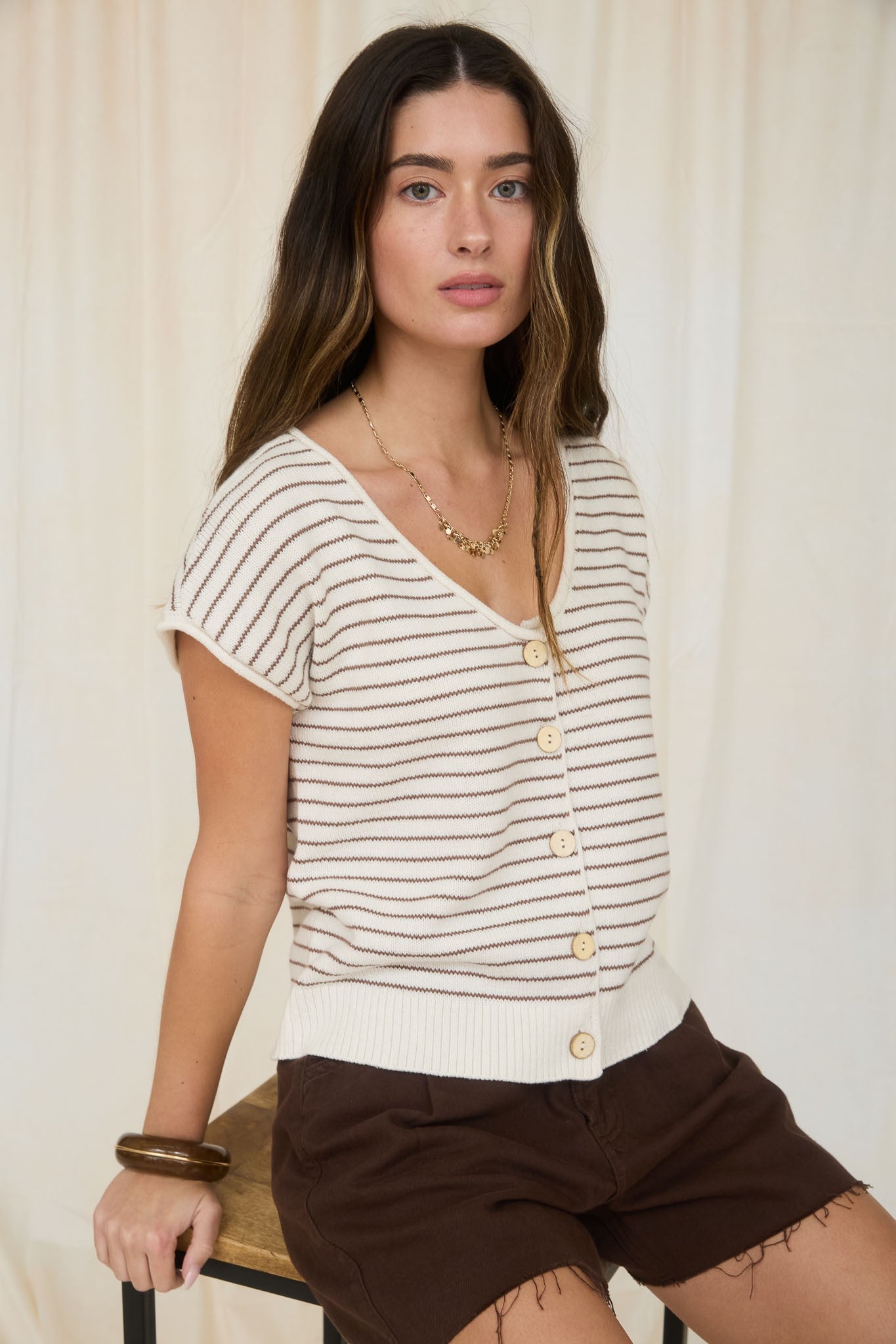 Stripe Raw Edge Cardigan