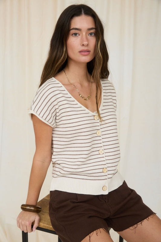 Stripe Raw Edge Cardigan
