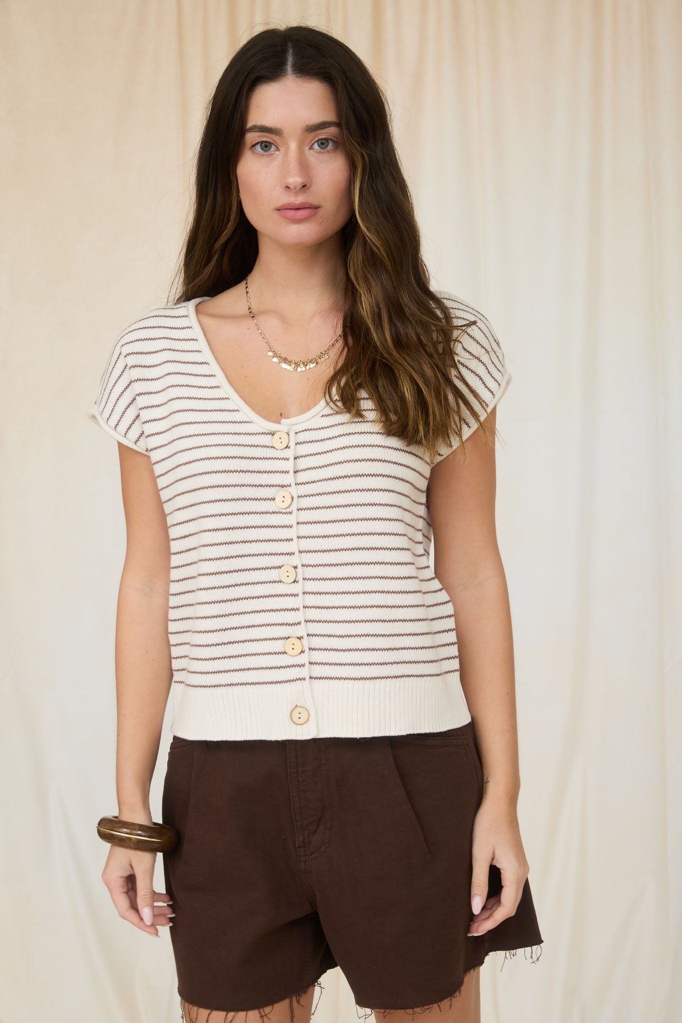 Stripe Raw Edge Cardigan