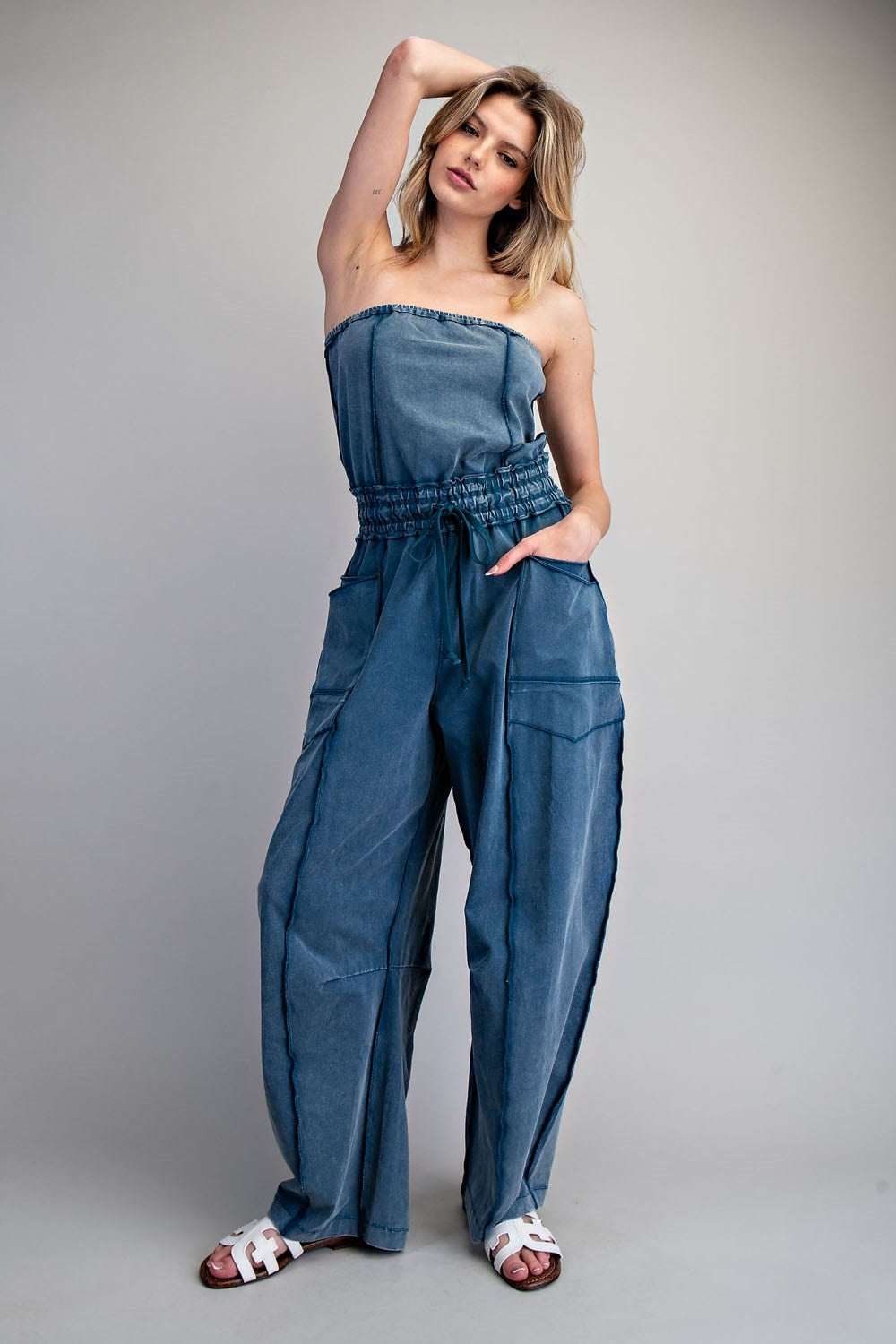 Mineral Wash Strapless Jumpsuit