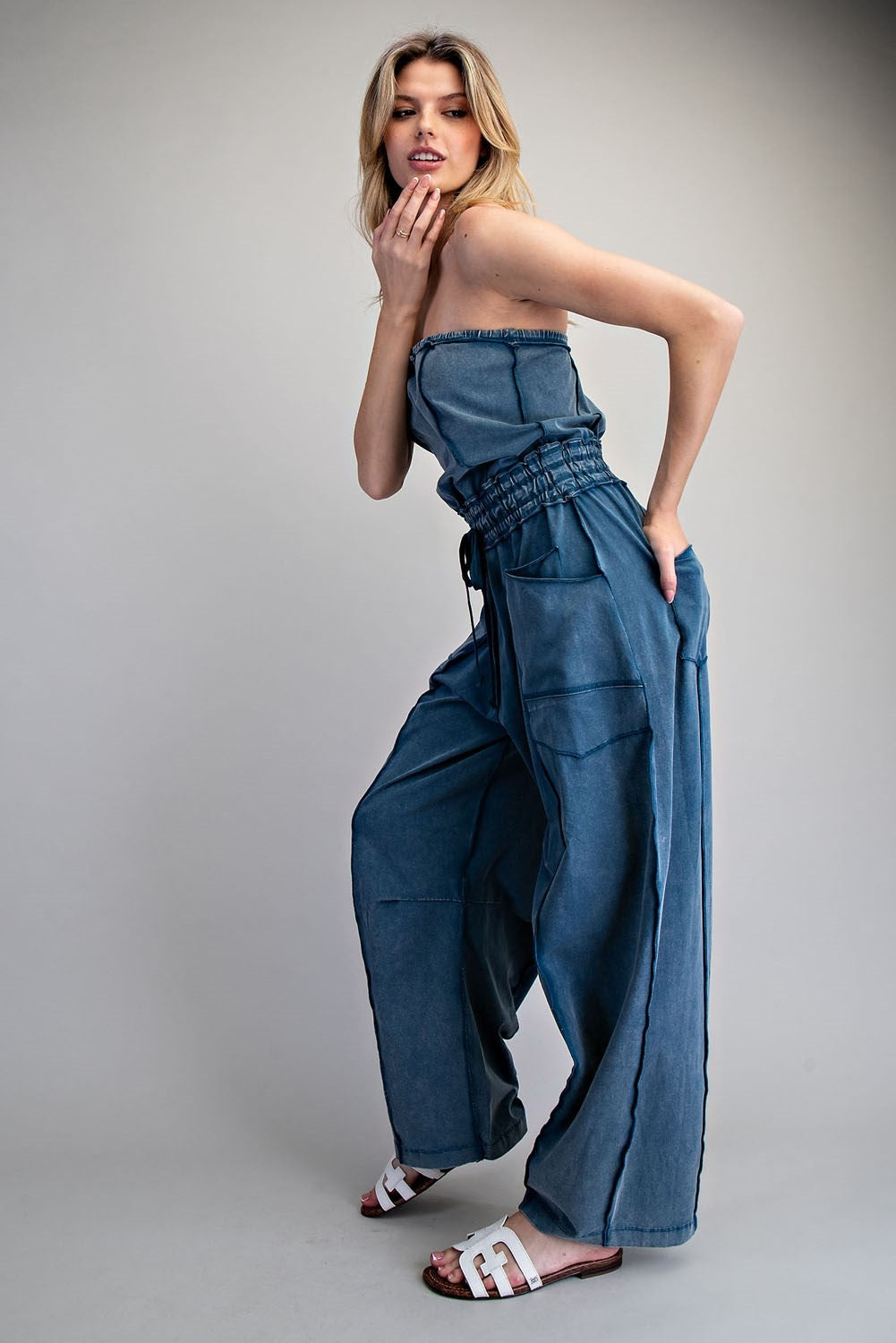 Mineral Wash Strapless Jumpsuit