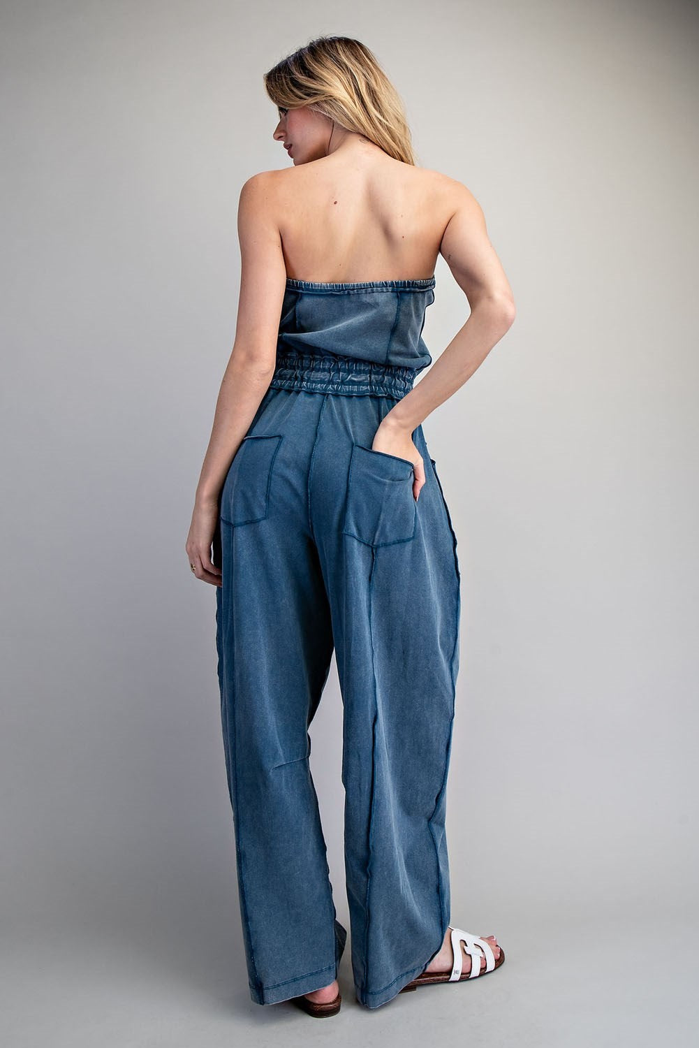 Mineral Wash Strapless Jumpsuit
