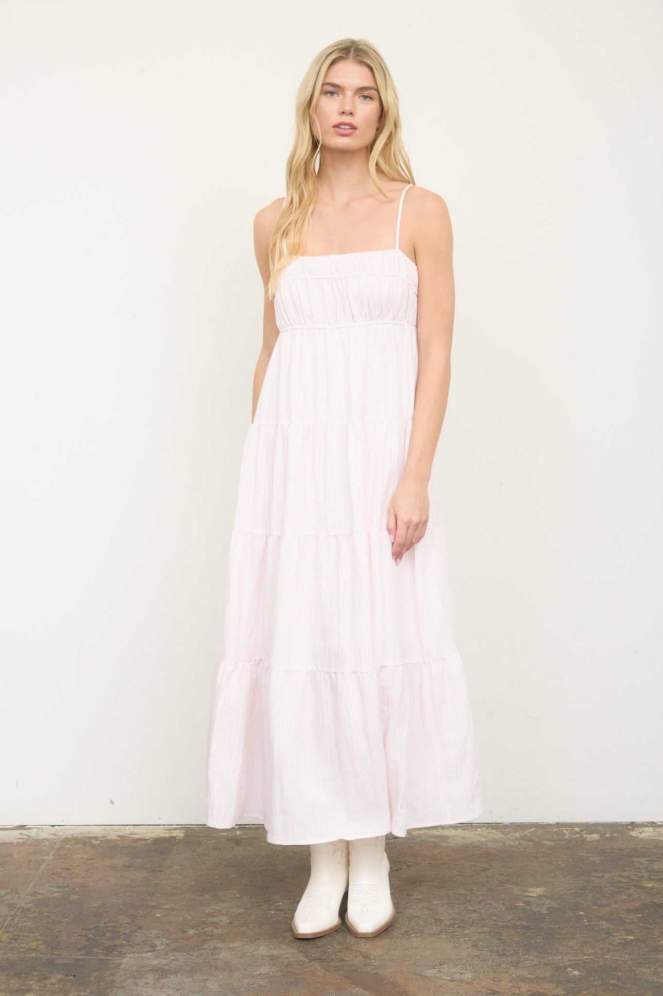 Stripe Empire Waist Tiered Midi Dress